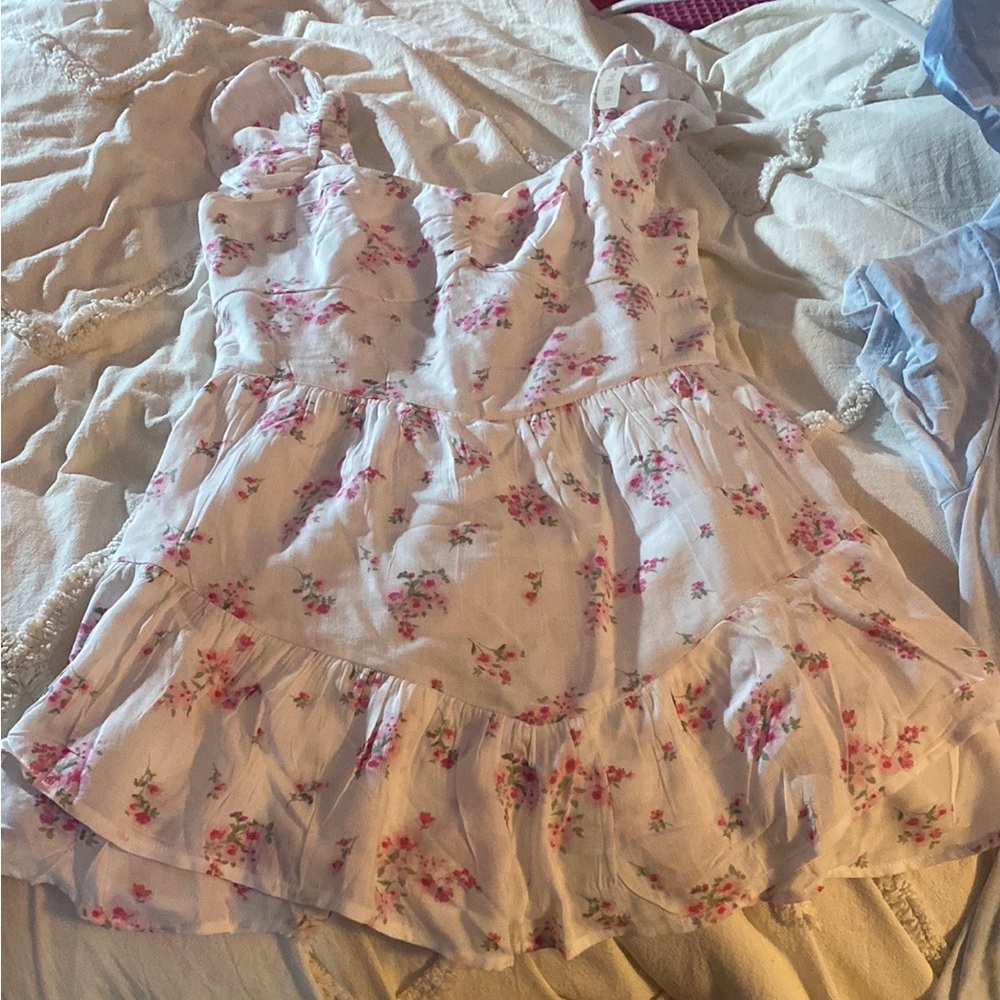 Hollister Floral Mini Dress - White and Pink